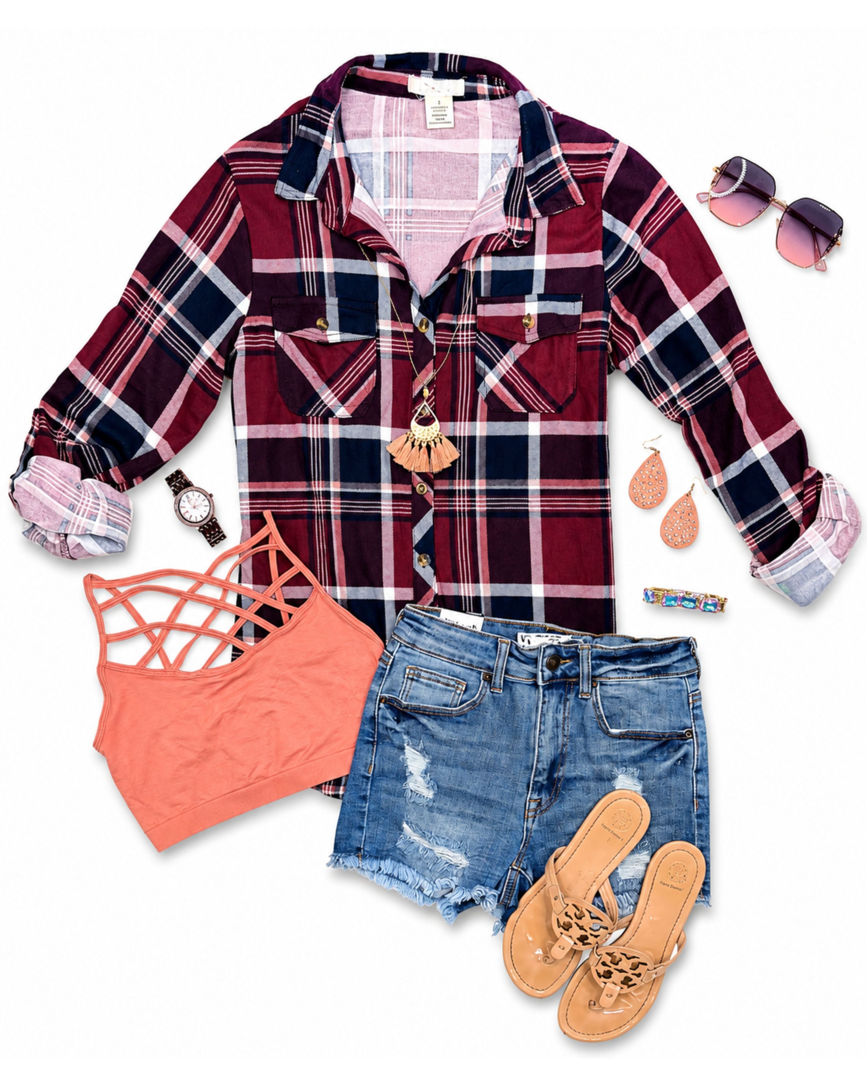 Penny Plaid Flannel Top - Plum/Navy-flannel-privityboutique-Privity Boutique, Women’s Fashion Boutique in Mesa, Arizona