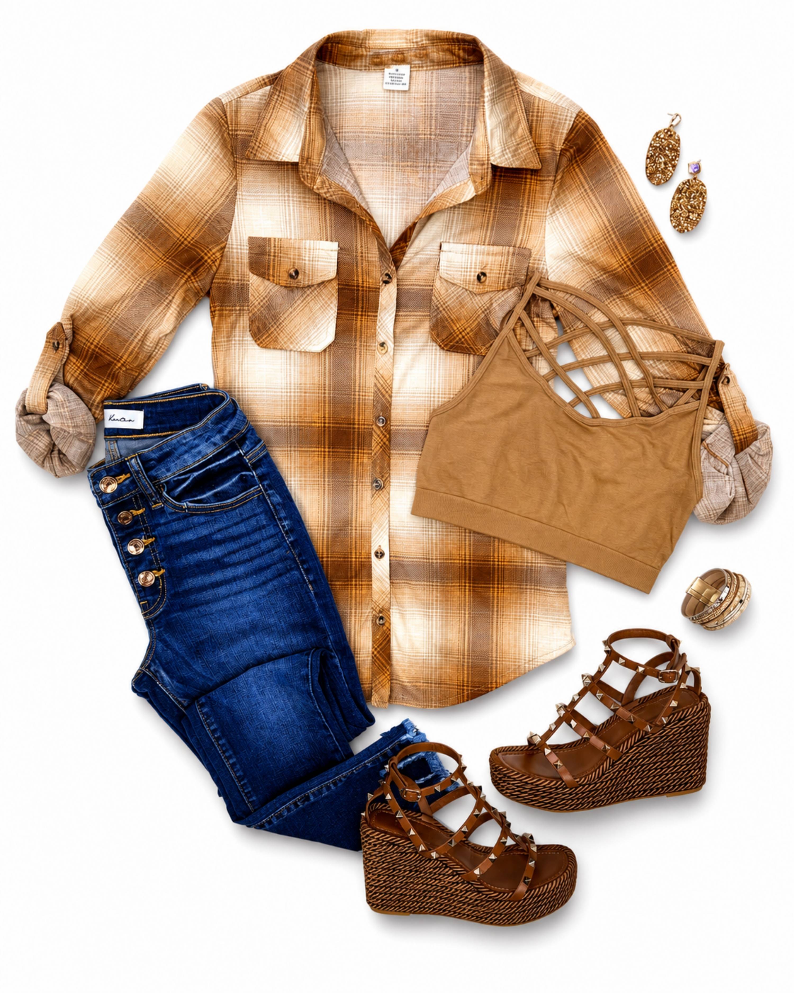 Penny Plaid Flannel Top - Ivory/Mocha-flannel-privityboutique-Privity Boutique, Women’s Fashion Boutique in Mesa, Arizona