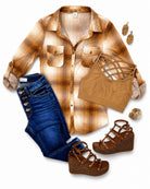 Penny Plaid Flannel Top - Ivory/Mocha-flannel-privityboutique-Privity Boutique, Women’s Fashion Boutique in Mesa, Arizona