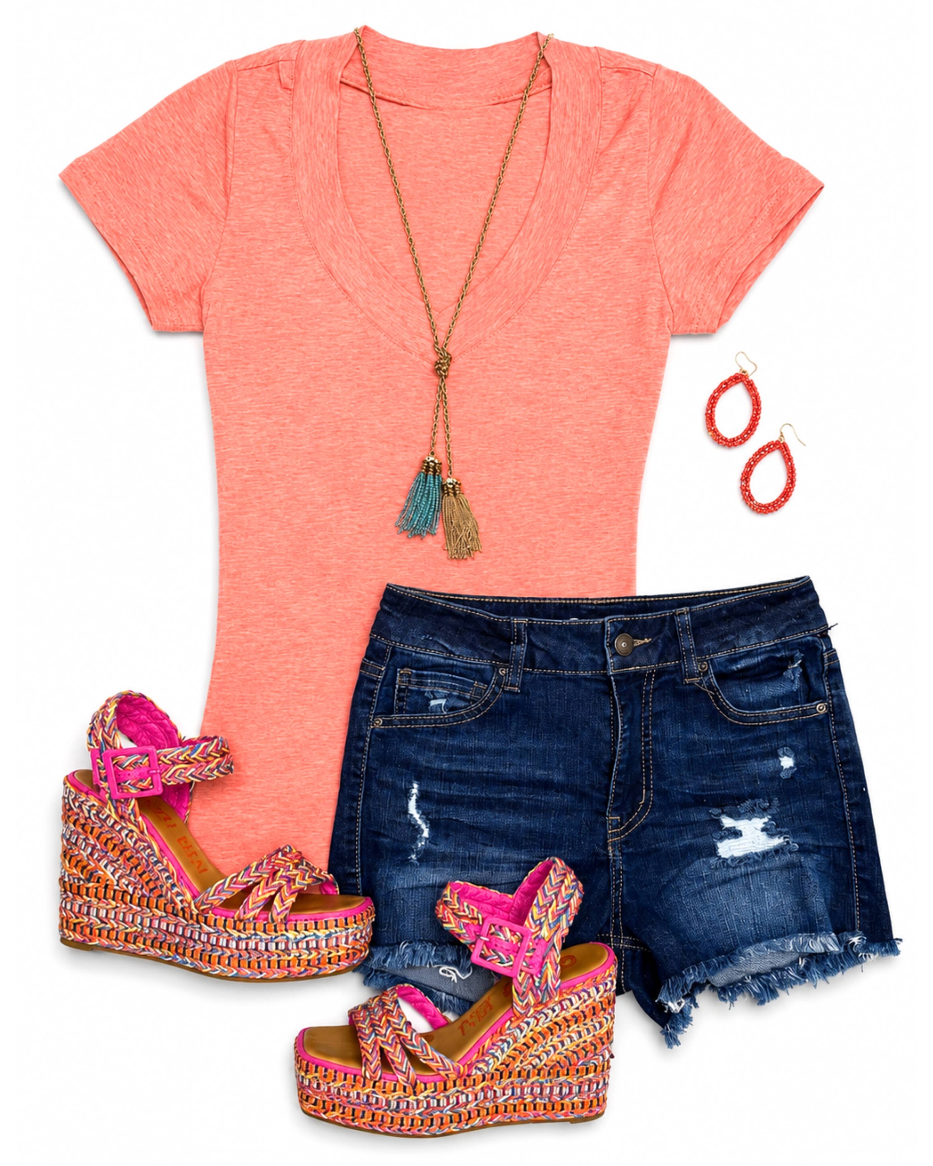 Deep V Tee - Lt. Orange-Top-privityboutique-Privity Boutique, Women’s Fashion Boutique in Mesa, Arizona