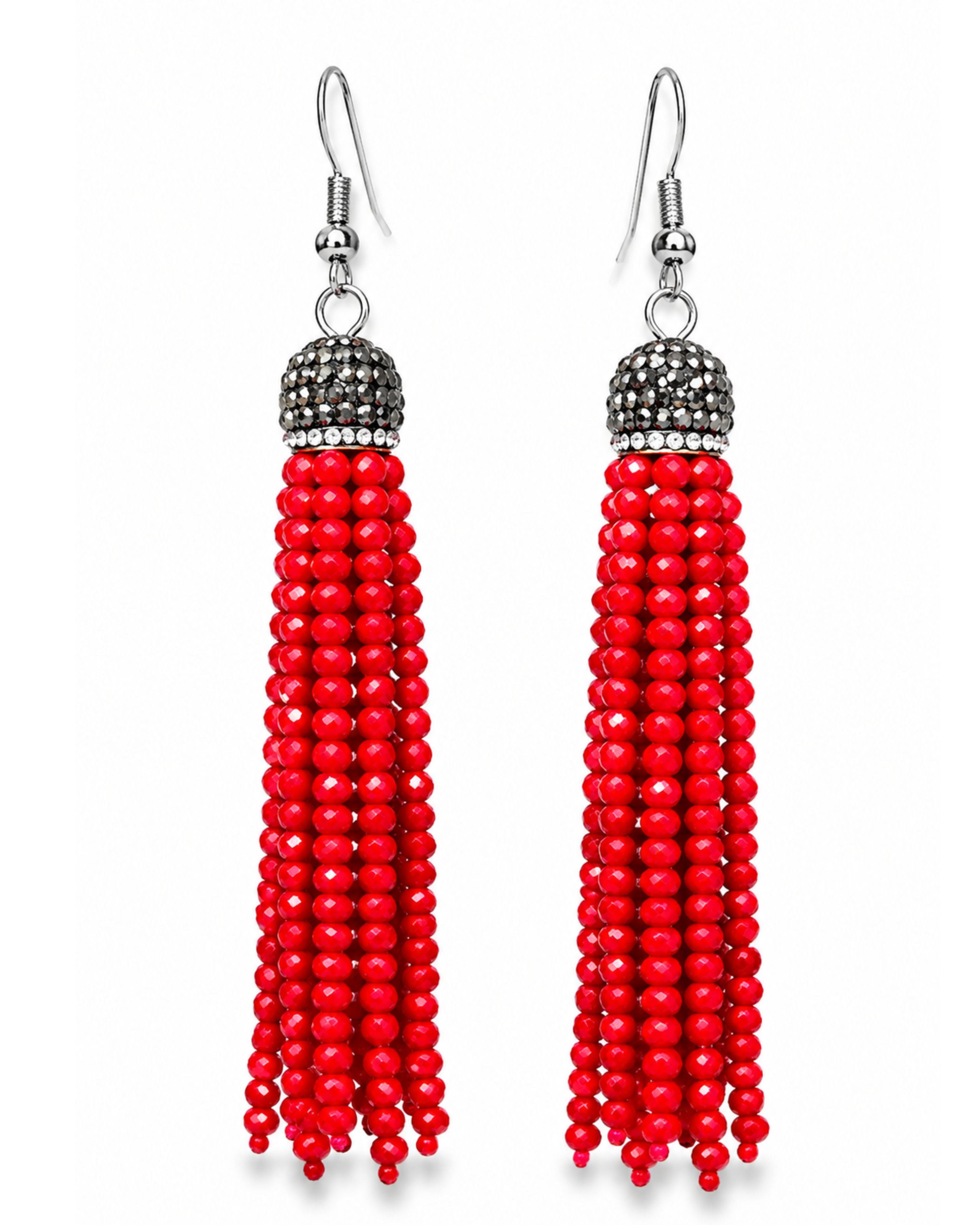 Red Beaded & Rhinestone Earrings-earrings-privityboutique-Privity Boutique, Women’s Fashion Boutique in Mesa, Arizona