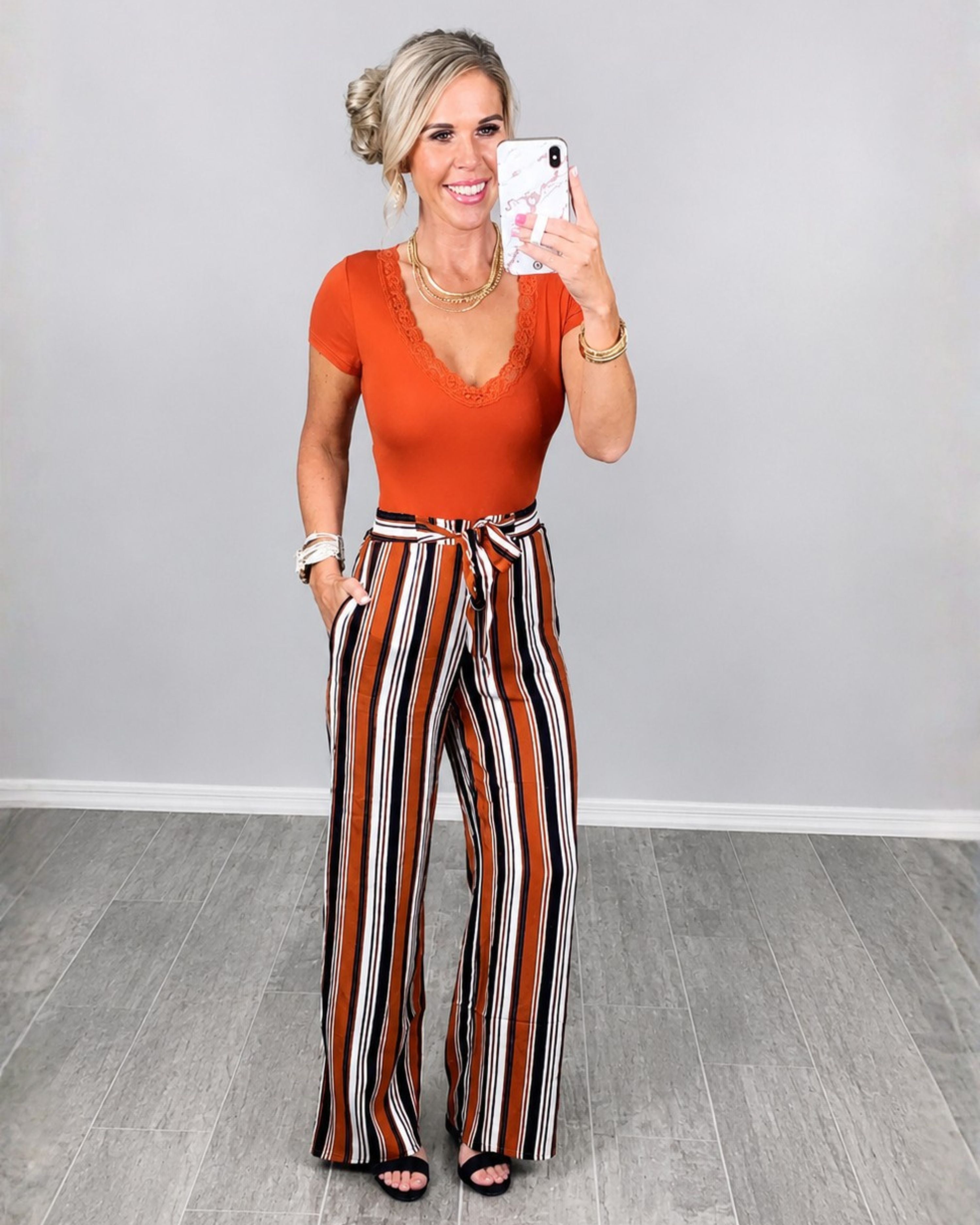 Something to Ponder Striped Pants - Rust-Palazzo Pants-privityboutique.com-Privity Boutique, Women’s Fashion Boutique in Mesa, Arizona