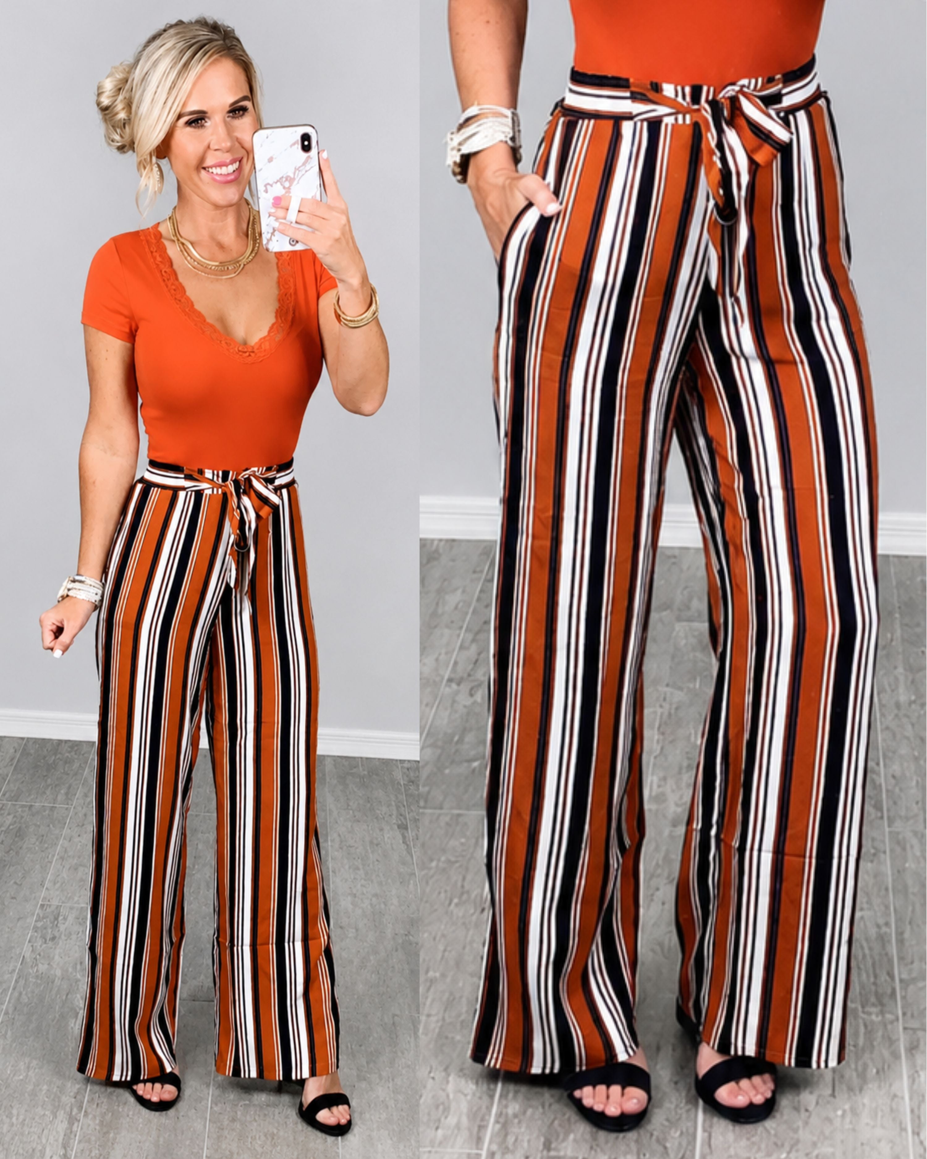 Something to Ponder Striped Pants - Rust-Palazzo Pants-privityboutique.com-Privity Boutique, Women’s Fashion Boutique in Mesa, Arizona