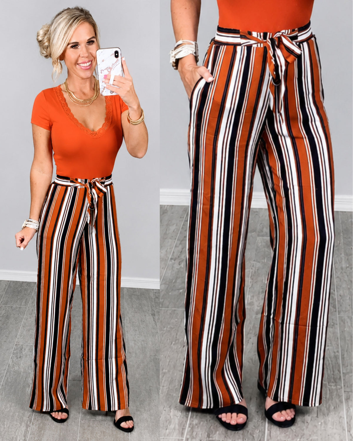 Something to Ponder Striped Pants - Rust-Palazzo Pants-privityboutique.com-Privity Boutique, Women’s Fashion Boutique in Mesa, Arizona