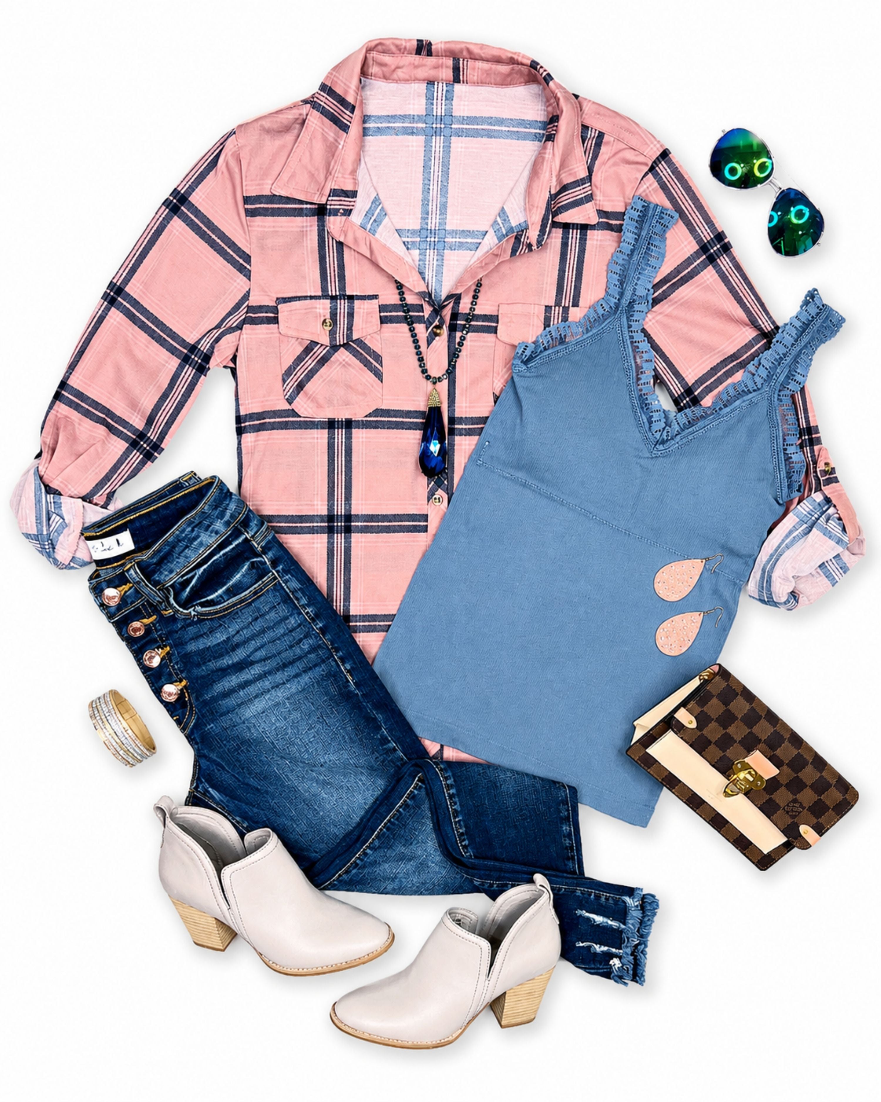 Penny Plaid Flannel Top - Mauve/Navy-Flannel Top-privityboutique-Privity Boutique, Women’s Fashion Boutique in Mesa, Arizona