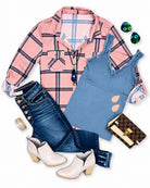 Penny Plaid Flannel Top - Mauve/Navy-Flannel Top-privityboutique-Privity Boutique, Women’s Fashion Boutique in Mesa, Arizona