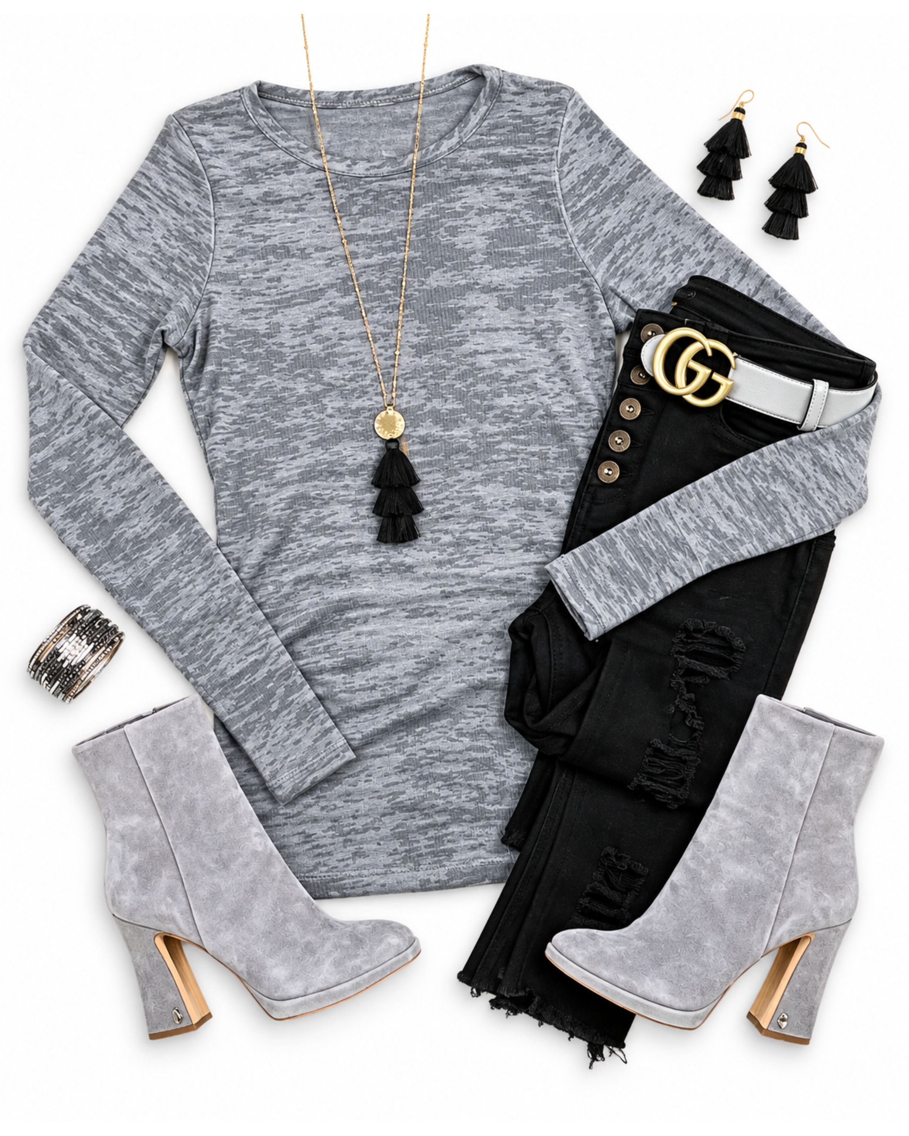 LONG SLEEVE BURNOUT THERMAL TOP - GREY-Top-privityboutique.com-Privity Boutique, Women’s Fashion Boutique in Mesa, Arizona