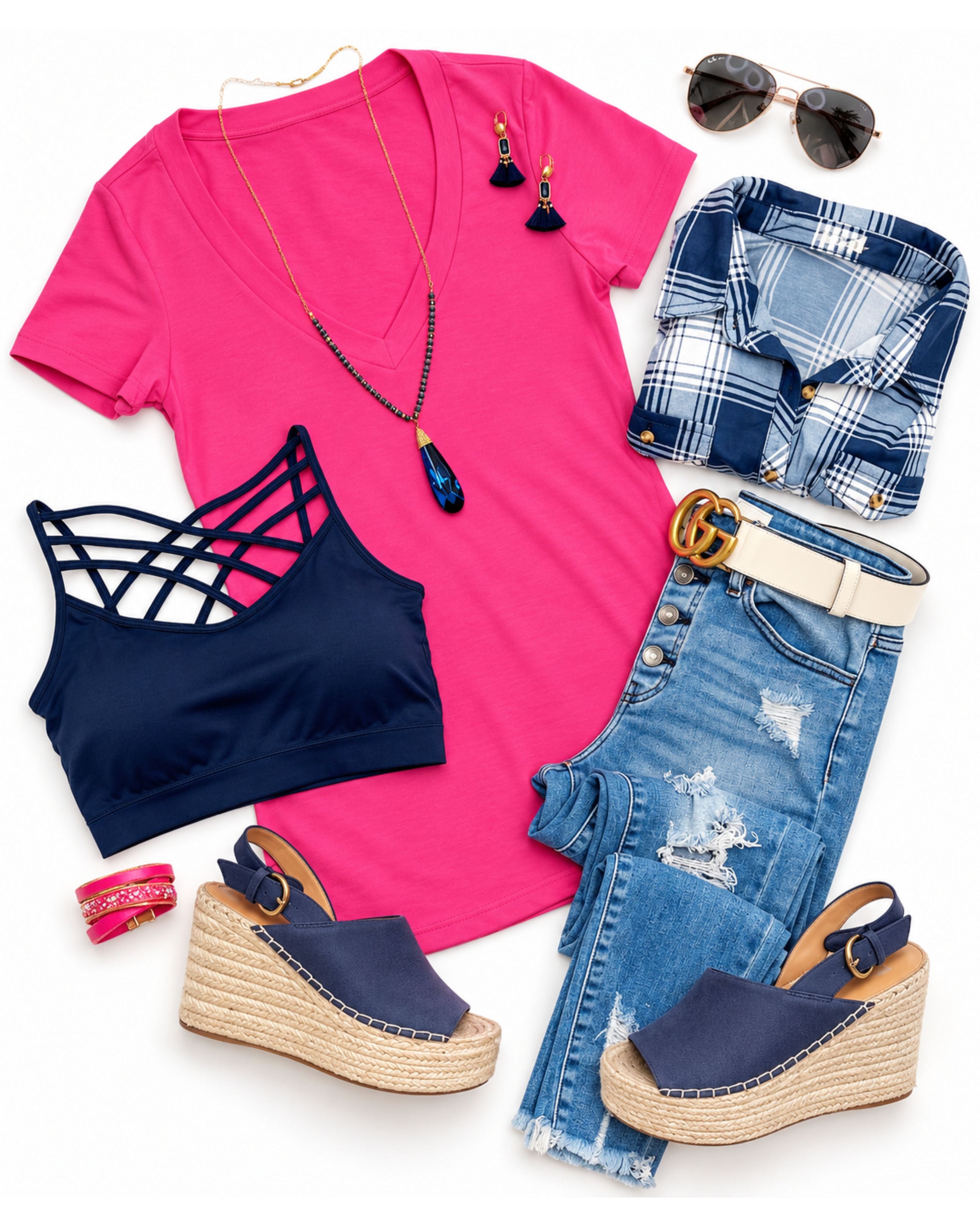 BASIC SHORT SLEEVE DEEP V TEE - FUSCHIA-Top-privityboutique.com-Privity Boutique, Women’s Fashion Boutique in Mesa, Arizona