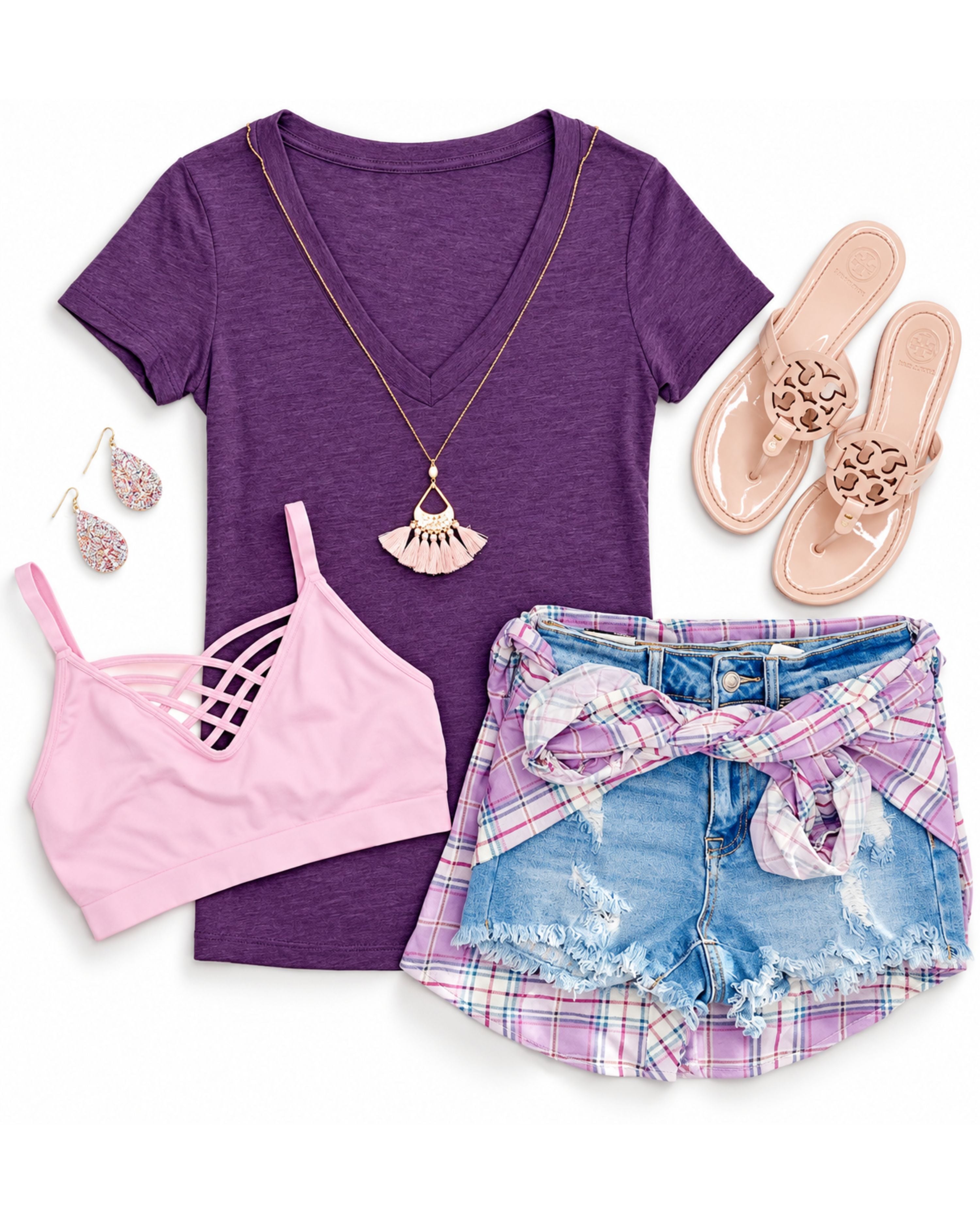 BASIC SHORT SLEEVE DEEP V TEE - EGGPLANT-Top-privityboutique.com-Privity Boutique, Women’s Fashion Boutique in Mesa, Arizona