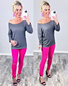 Raw Hem Off The Shoulder - Dk Grey-Top-privityboutique.com-Privity Boutique, Women’s Fashion Boutique in Mesa, Arizona