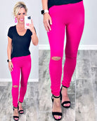 High Waisted Slit Knee Leggings - Pink-Leggings-privityboutique-Privity Boutique, Women’s Fashion Boutique in Mesa, Arizona