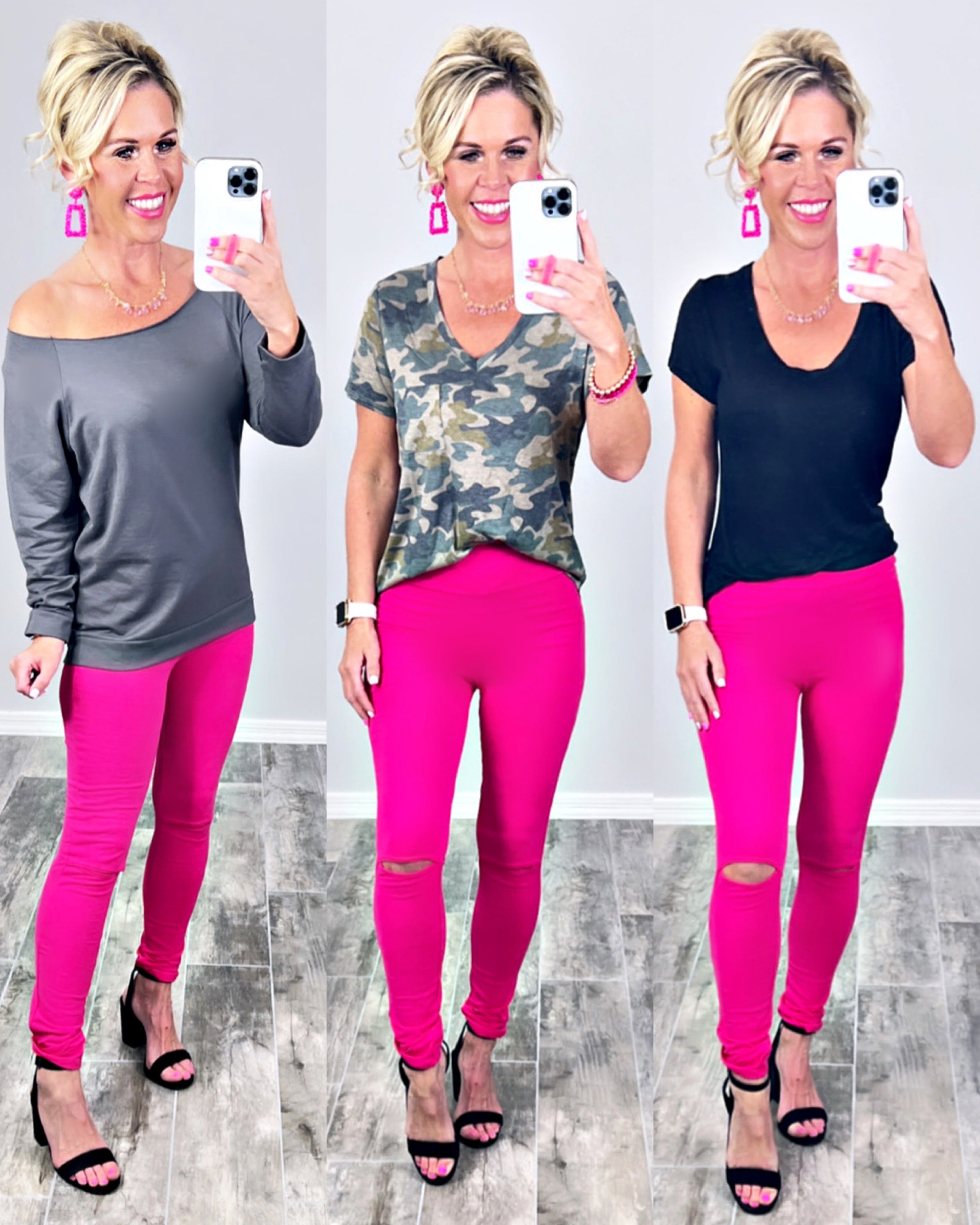 High Waisted Slit Knee Leggings - Pink – privityboutique