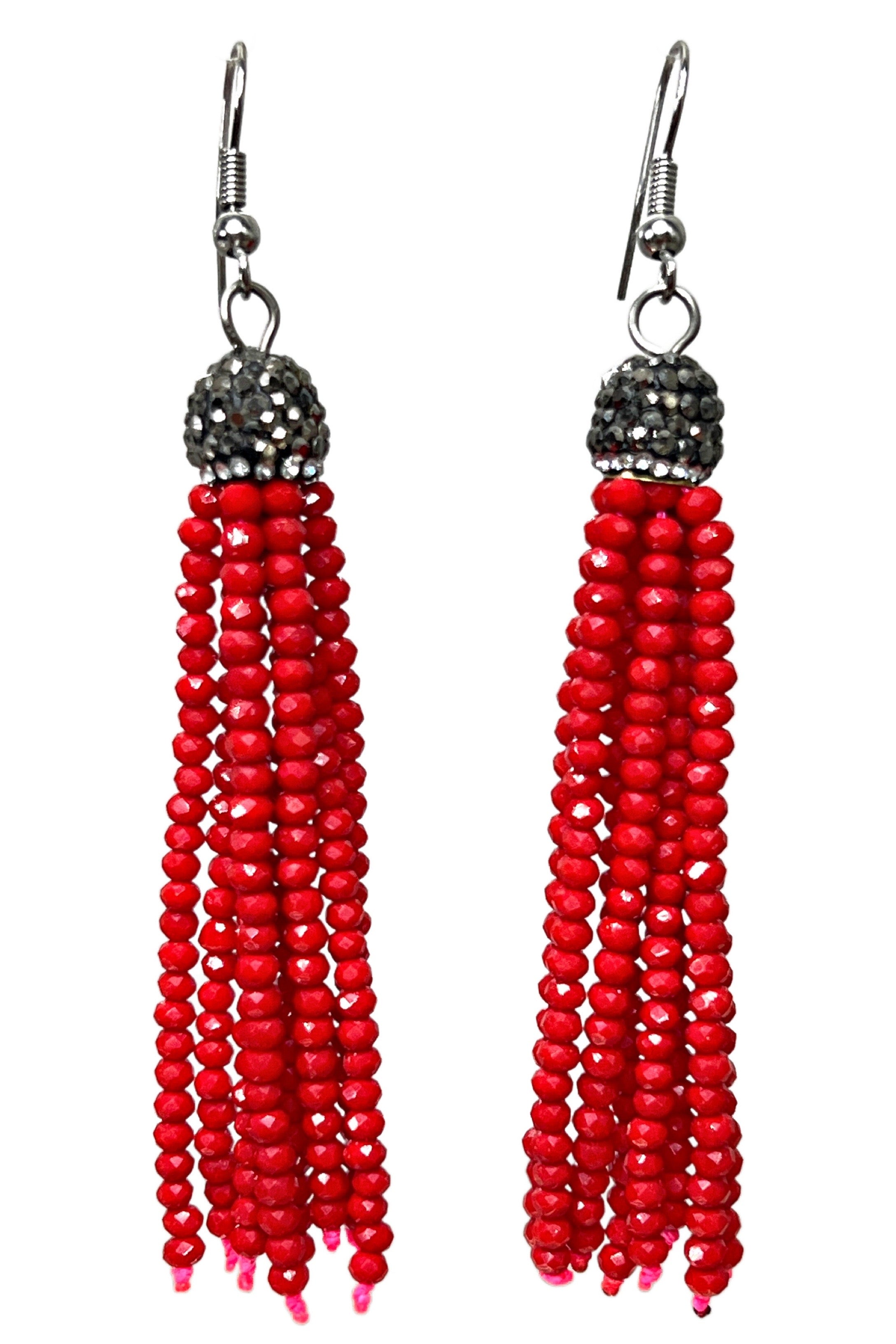 Red Beaded & Rhinestone Earrings-privityboutique-Privity Boutique, Women’s Fashion Boutique in Mesa, Arizona