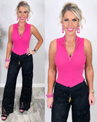 Zip Front Ribbed Bodysuit - Pink-Top-privityboutique.com-Privity Boutique, Women’s Fashion Boutique in Mesa, Arizona