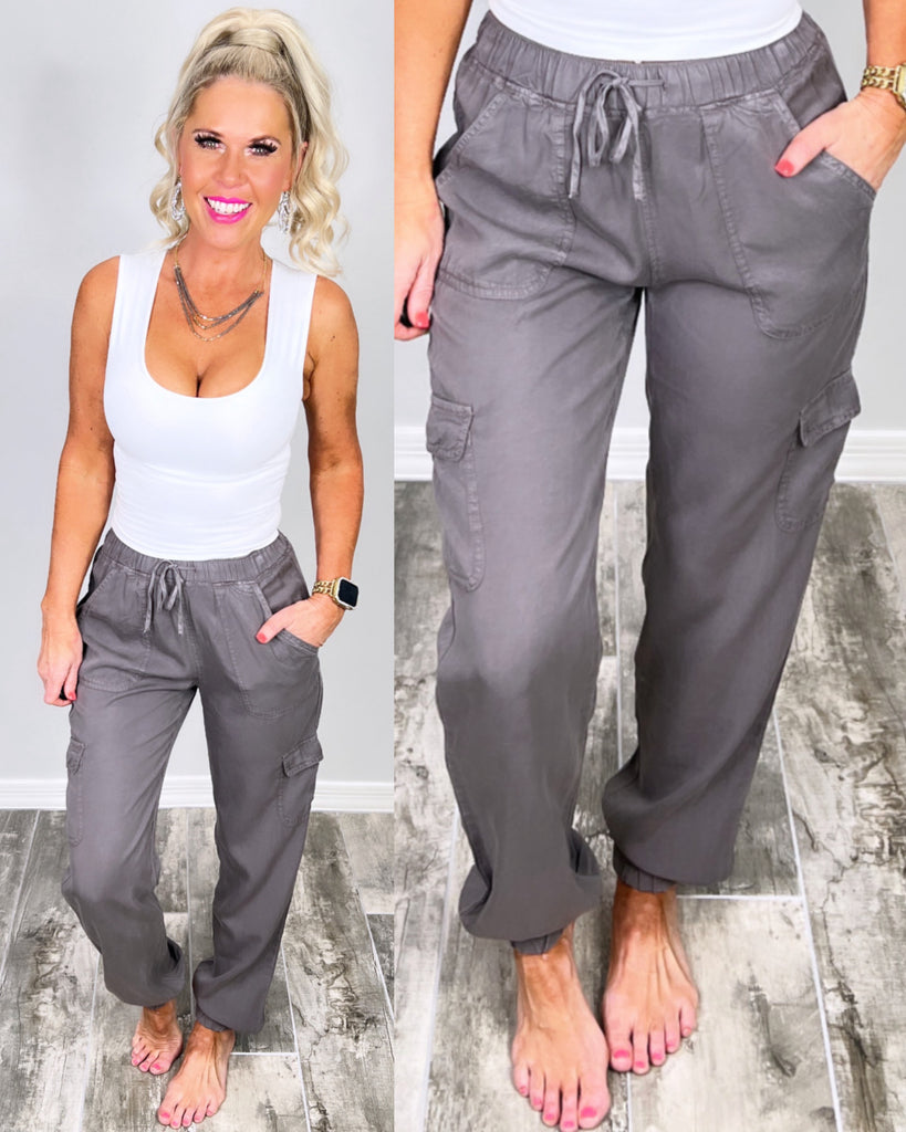 Cargo Jogger Pants - Grey-palazzo-privityboutique.com-Privity Boutique, Women’s Fashion Boutique in Mesa, Arizona