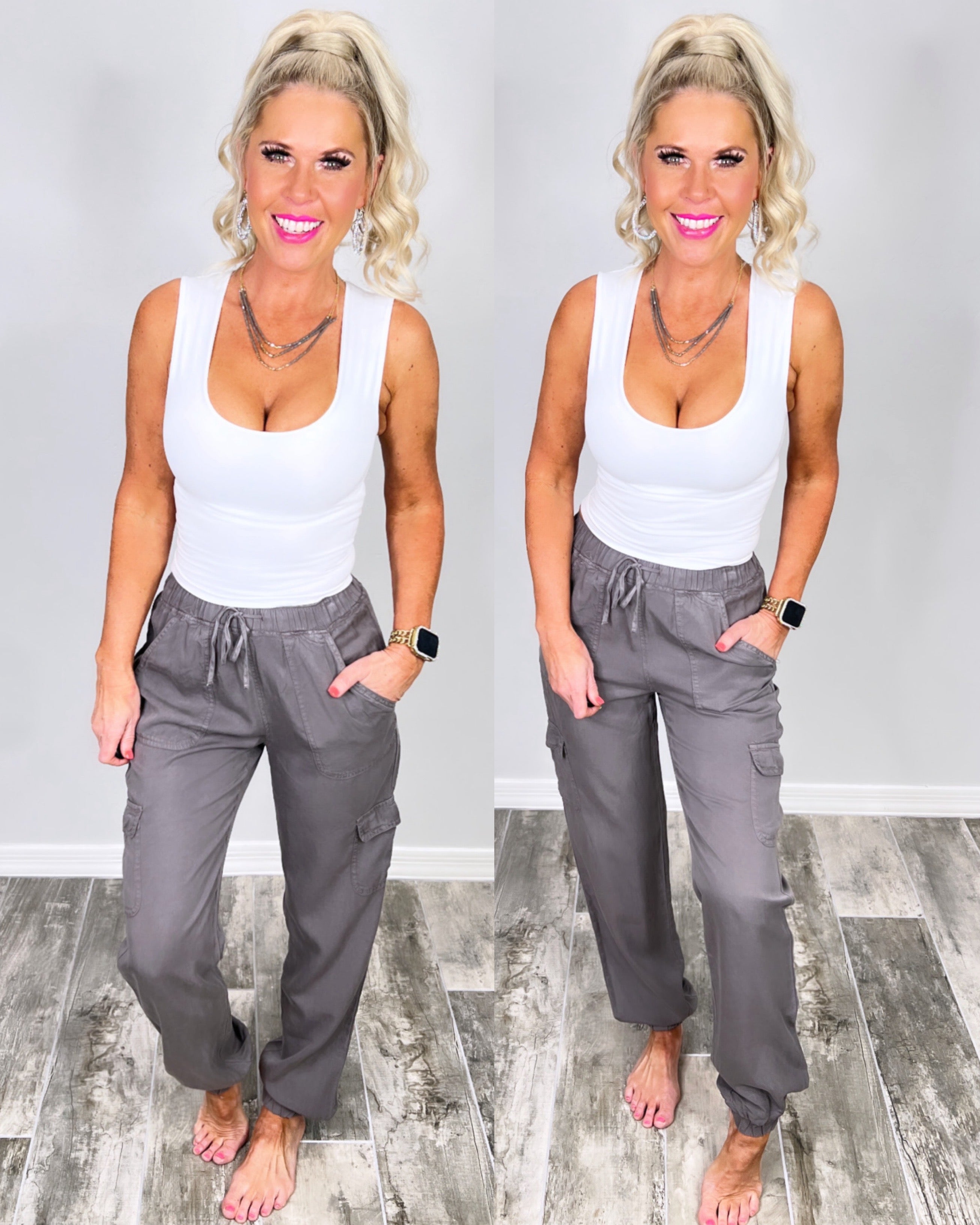 Cargo Jogger Pants - Grey-palazzo-privityboutique.com-Privity Boutique, Women’s Fashion Boutique in Mesa, Arizona