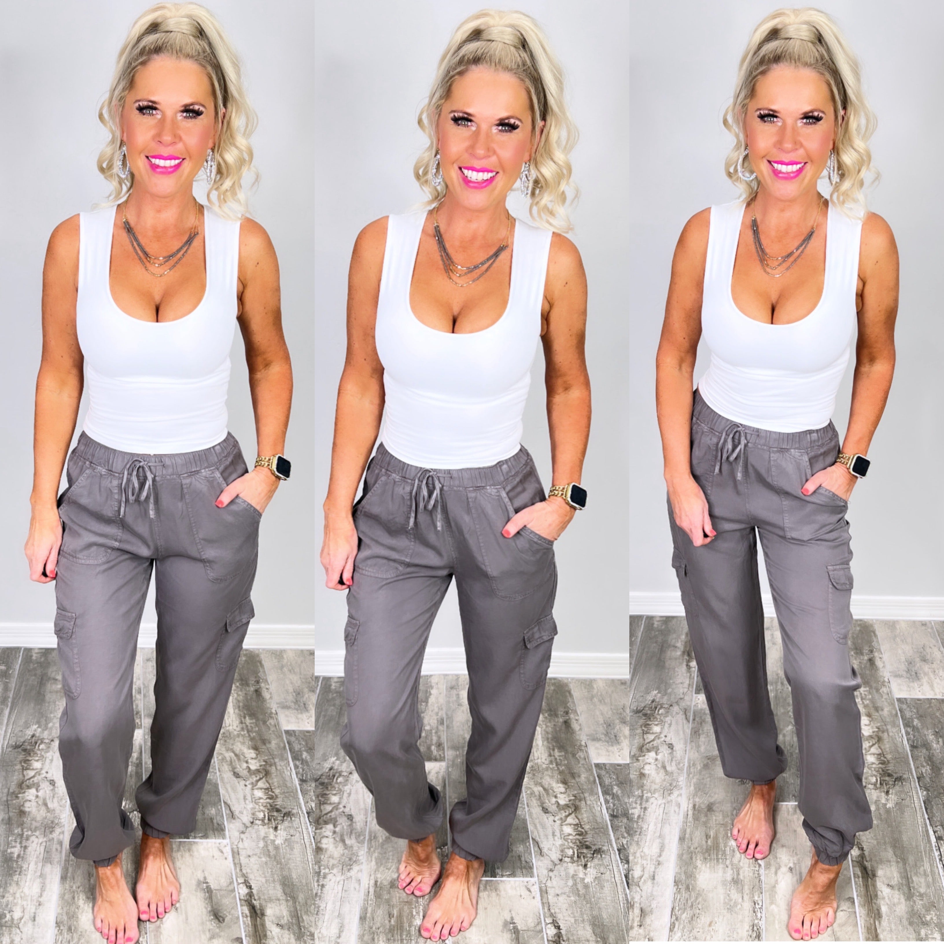 Cargo Jogger Pants - Grey-palazzo-privityboutique.com-Privity Boutique, Women’s Fashion Boutique in Mesa, Arizona