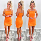 Dazzling Ruched Side Dress - Orange-Dress-privityboutique.com-Privity Boutique, Women’s Fashion Boutique in Mesa, Arizona