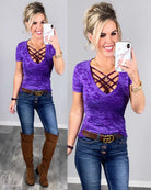 BASIC BURNOUT DEEP V-NECK TEE - PURPLE-Top-privityboutique.com-Privity Boutique, Women’s Fashion Boutique in Mesa, Arizona