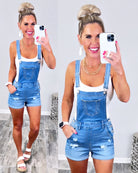 Distressed Denim Pocket Overalls - Light-overalls-privityboutique.com-Privity Boutique, Women’s Fashion Boutique in Mesa, Arizona