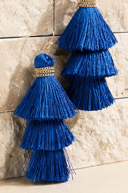 Party of Three Tassel Earrings - Royal-earrings-privityboutique.com-Privity Boutique, Women’s Fashion Boutique in Mesa, Arizona