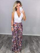 Striped with Floral Pants - Burgundy-palazzo-privityboutique.com-Privity Boutique, Women’s Fashion Boutique in Mesa, Arizona