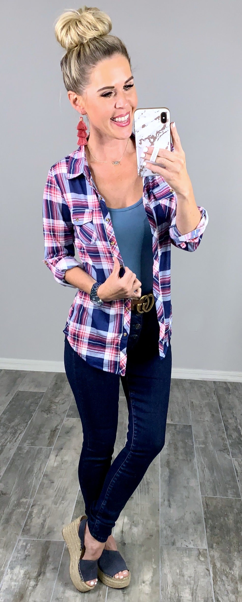 Penny Plaid Flannel Top - Pink/Navy-flannel-privityboutique-Privity Boutique, Women’s Fashion Boutique in Mesa, Arizona