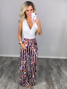 Striped with Floral Pants - Burgundy-palazzo-privityboutique.com-Privity Boutique, Women’s Fashion Boutique in Mesa, Arizona