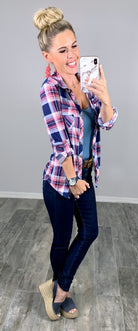 Penny Plaid Flannel Top - Pink/Navy-flannel-privityboutique-Privity Boutique, Women’s Fashion Boutique in Mesa, Arizona