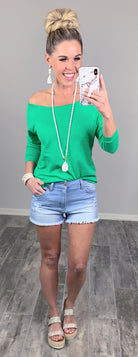 Raw Hem Off The Shoulder - Green-Top-privityboutique.com-Privity Boutique, Women’s Fashion Boutique in Mesa, Arizona