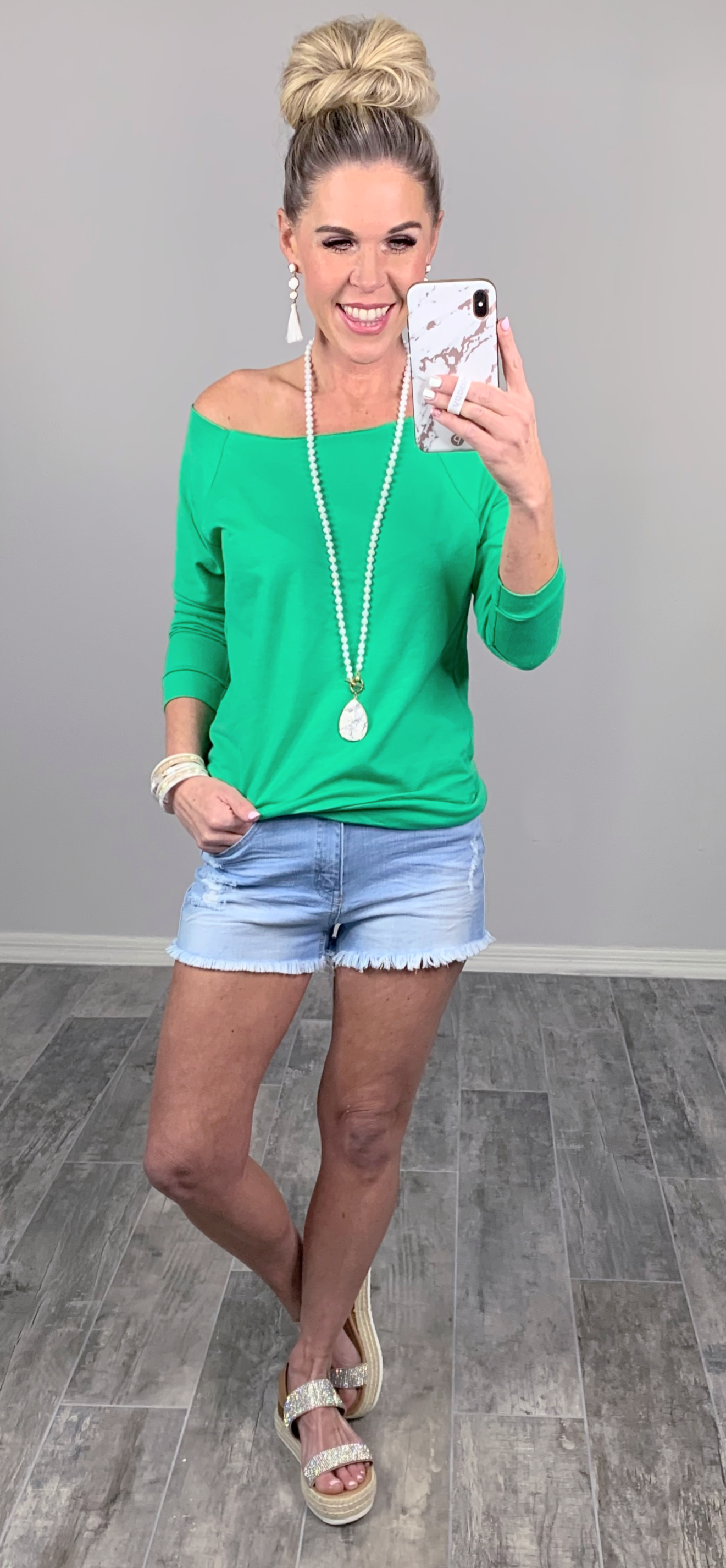 Raw Hem Off The Shoulder - Green-Top-privityboutique.com-Privity Boutique, Women’s Fashion Boutique in Mesa, Arizona