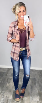 Penny Plaid Flannel Top - Rose/Plum-flannel-privityboutique-Privity Boutique, Women’s Fashion Boutique in Mesa, Arizona