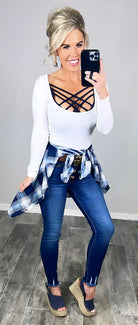 Penny Plaid Flannel Top - Navy/White-Top-privityboutique-Privity Boutique, Women’s Fashion Boutique in Mesa, Arizona