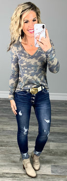 Casual in Camo Top: Olive-Top-privityboutique.com-Privity Boutique, Women’s Fashion Boutique in Mesa, Arizona