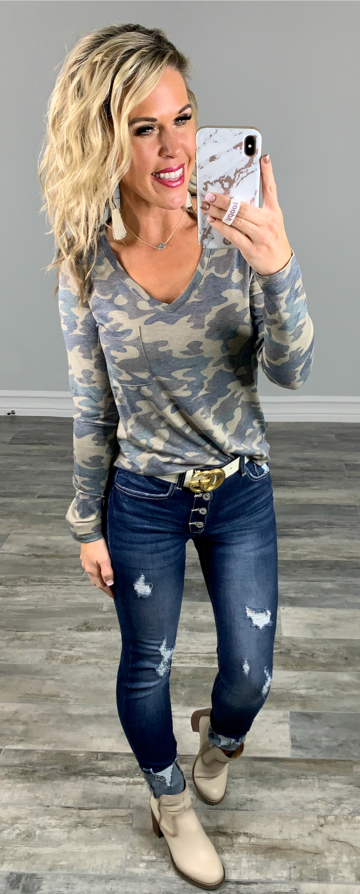 Casual in Camo Top: Olive-Top-privityboutique.com-Privity Boutique, Women’s Fashion Boutique in Mesa, Arizona