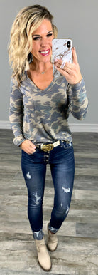 Casual in Camo Top: Olive-Top-privityboutique.com-Privity Boutique, Women’s Fashion Boutique in Mesa, Arizona