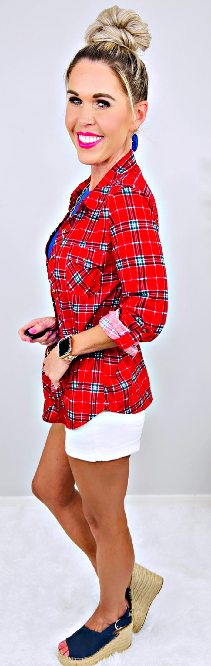 Penny Plaid Flannel Top - Red/White-flannel-privityboutique-Privity Boutique, Women’s Fashion Boutique in Mesa, Arizona