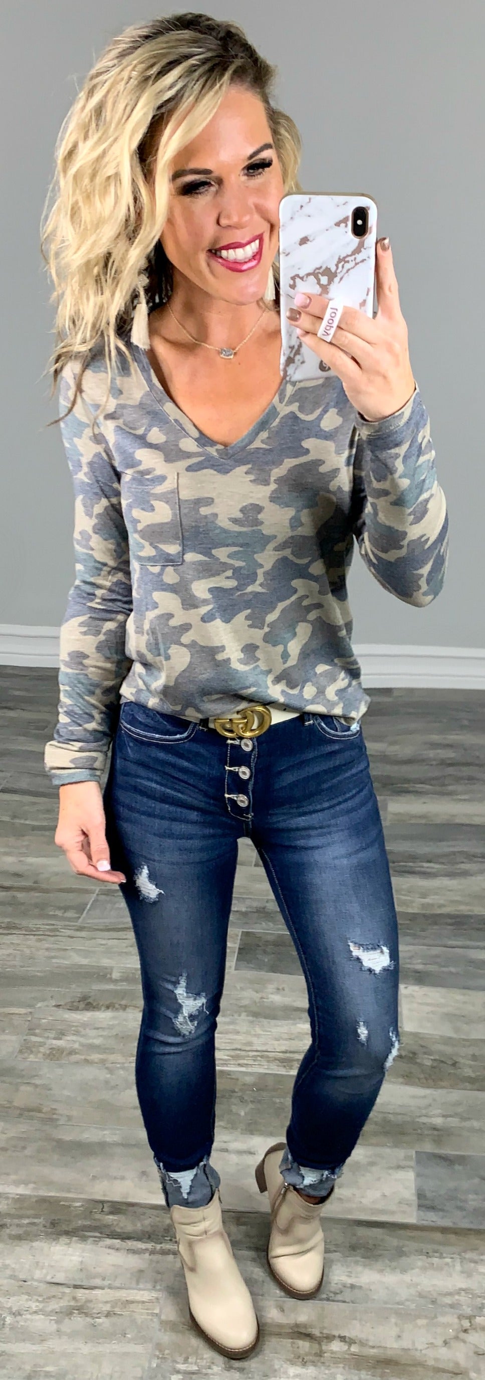 Casual in Camo Top: Olive-Top-privityboutique.com-Privity Boutique, Women’s Fashion Boutique in Mesa, Arizona