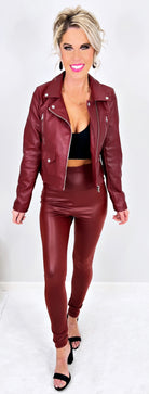 High Waist Faux Leather Leggings - Burgundy-Leggings-privityboutique-Privity Boutique, Women’s Fashion Boutique in Mesa, Arizona