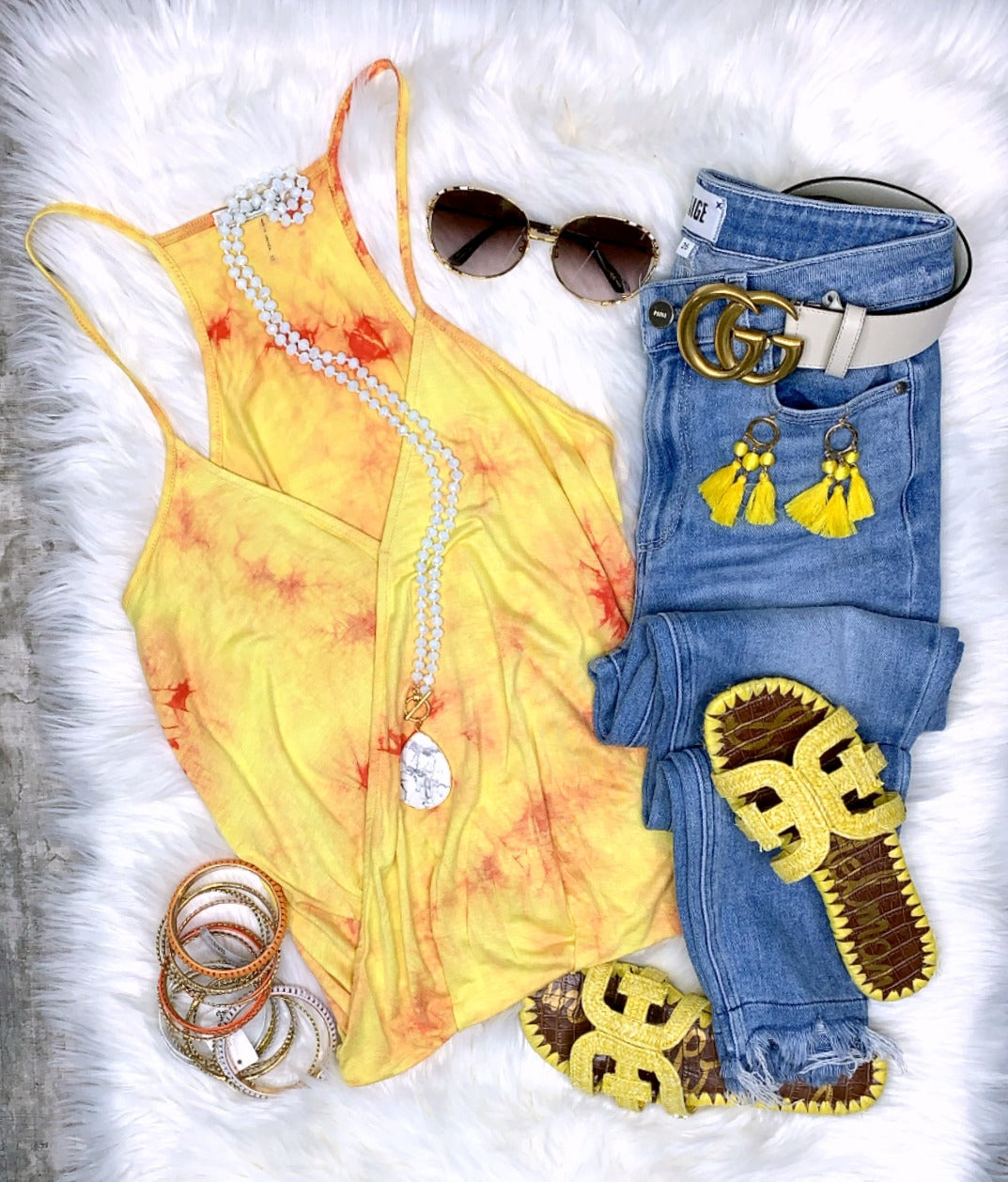 Tye Dye Twist Tank - Yellow-Top-privityboutique.com-Privity Boutique, Women’s Fashion Boutique in Mesa, Arizona