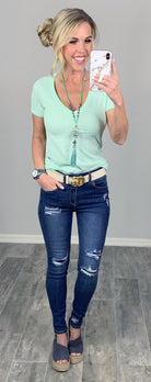 BASIC SHORT SLEEVE DEEP V TEE - MINT-Top-privityboutique.com-Privity Boutique, Women’s Fashion Boutique in Mesa, Arizona