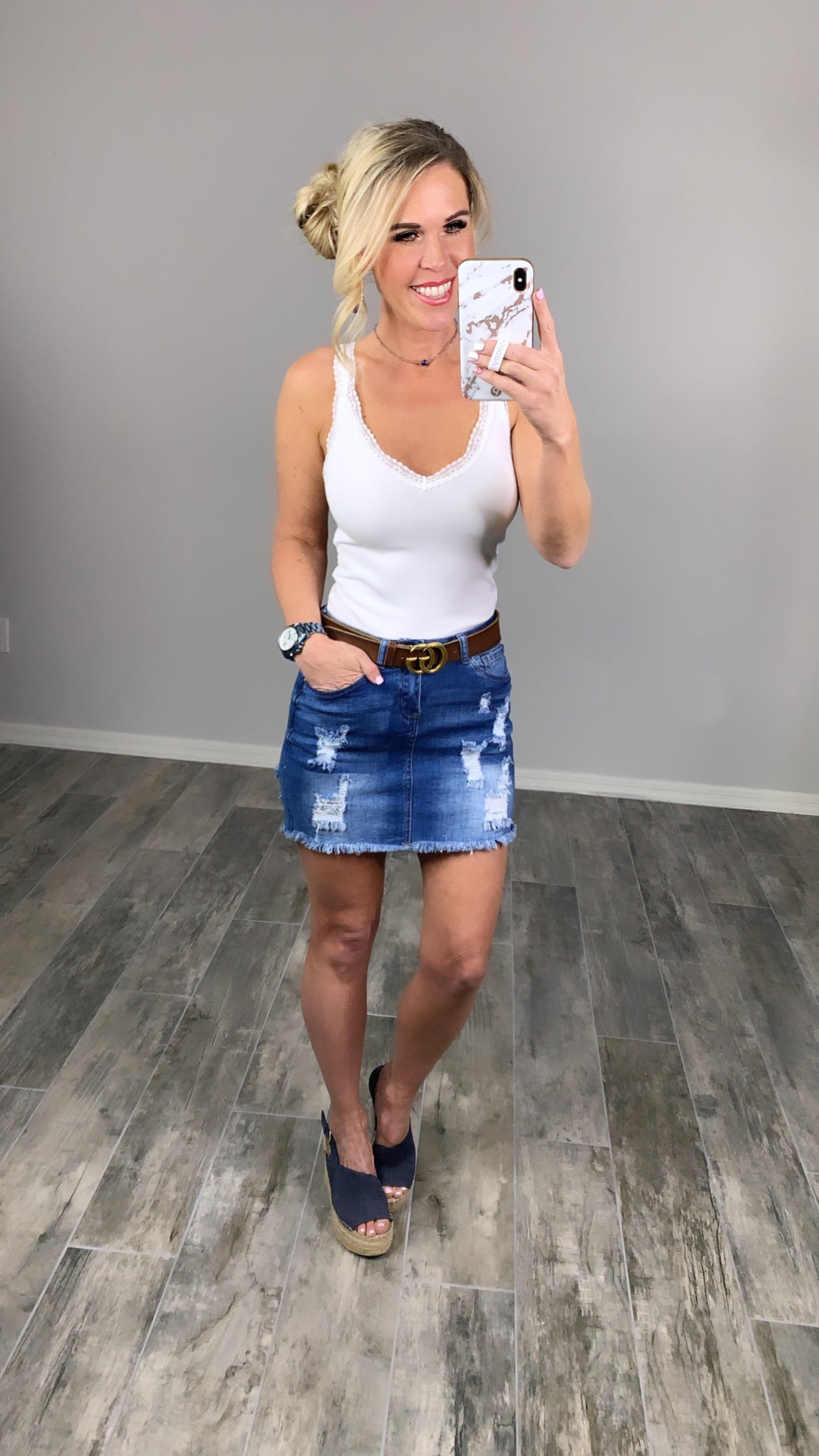 Distressed Denim Skirt - Medium-Dress-privityboutique.com-Privity Boutique, Women’s Fashion Boutique in Mesa, Arizona