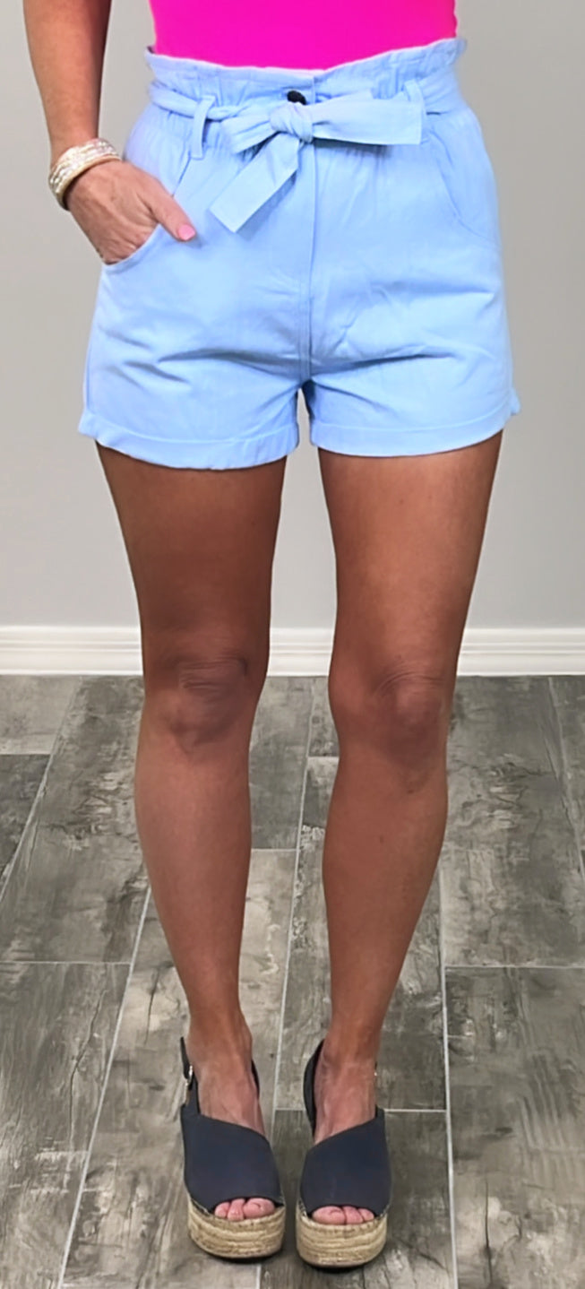 Bayside Stroll Paperbag Shorts - Sky Blue-shorts-privityboutique.com-Privity Boutique, Women’s Fashion Boutique in Mesa, Arizona