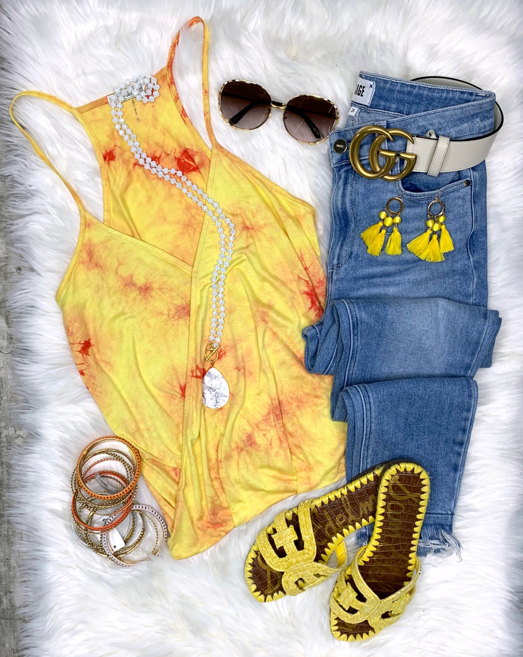 Tye Dye Twist Tank - Yellow-Top-privityboutique.com-Privity Boutique, Women’s Fashion Boutique in Mesa, Arizona