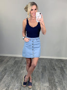 Exposed Button Denim Skirt-Skirt-privityboutique.com-Privity Boutique, Women’s Fashion Boutique in Mesa, Arizona