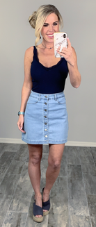 Exposed Button Denim Skirt-Skirt-privityboutique.com-Privity Boutique, Women’s Fashion Boutique in Mesa, Arizona