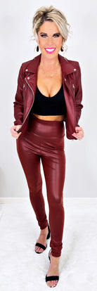 High Waist Faux Leather Leggings - Burgundy-Leggings-privityboutique-Privity Boutique, Women’s Fashion Boutique in Mesa, Arizona