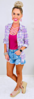 Penny Plaid Flannel Top - Lavender-flannel-privityboutique-Privity Boutique, Women’s Fashion Boutique in Mesa, Arizona