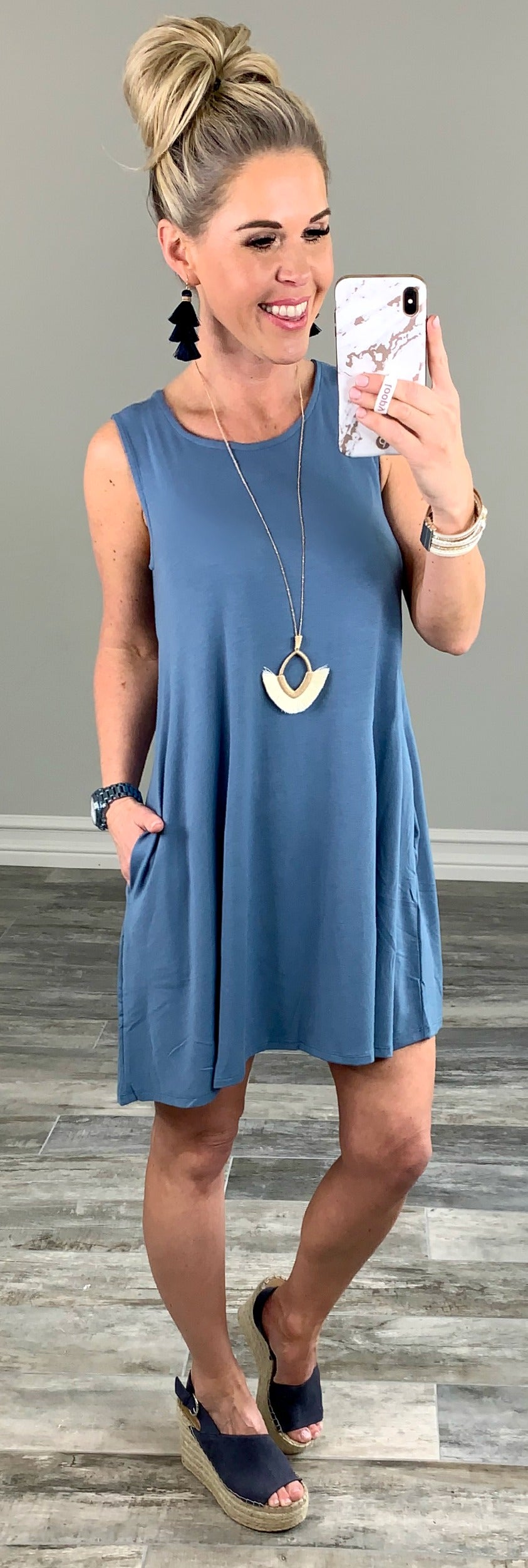 Basic Pocket Tank Dress - Steel Blue-Dress-privityboutique.com-Privity Boutique, Women’s Fashion Boutique in Mesa, Arizona