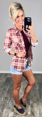 Penny Plaid Flannel Top - Rose/Plum-flannel-privityboutique-Privity Boutique, Women’s Fashion Boutique in Mesa, Arizona